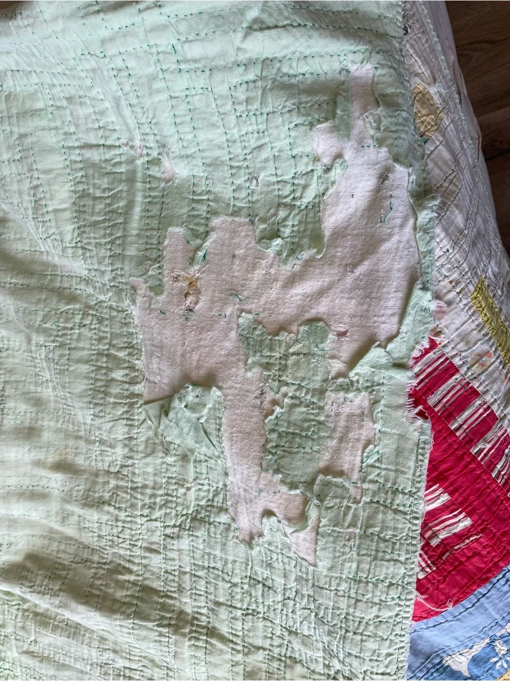 Vintage 1930s 40s Feedsack Log Cabin Quilt Hand Quilted Cutter Folk Art